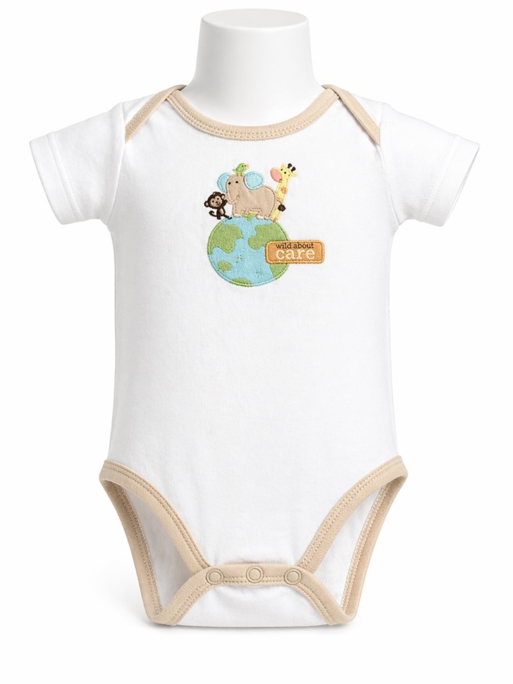 Cute White Baby Onesie with Animal and Earth Design